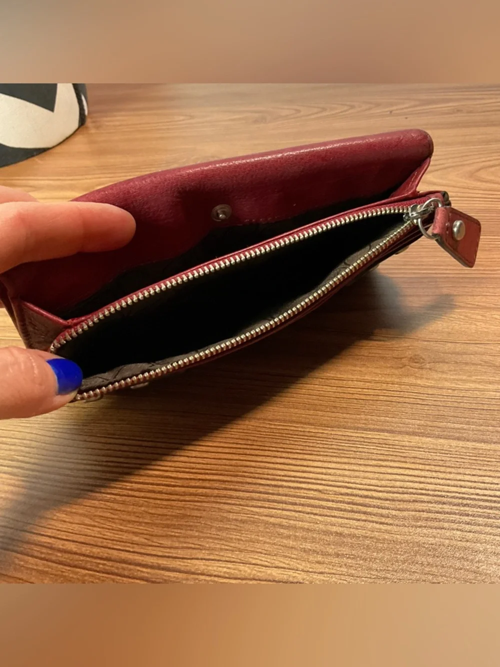 Fossil Red Leather Long Wallet Organizer Multi Card ID Window Snap Closure